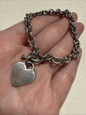 Classic Sterling Silver 925 Heart Padlock Charm Chain Bracelet 7.5 in
